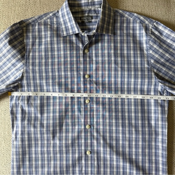 Kenneth Cole Reaction Men’s L/S Slim Fit Blue Plaid Button Down Size 15.5, 32/33 - Picture 6 of 9